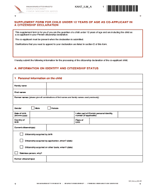 Finnish Citizenship Declaration Supplement Form for Child