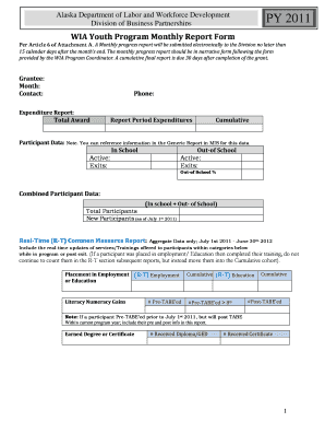 WIA Youth Program Monthly Report Form - Alaska Department of ... - labor state ak