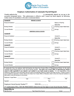 Employee Authorization of Automatic Payroll Deposit