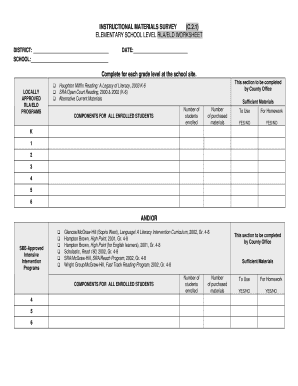 Elementary School Instructional Materials Survey