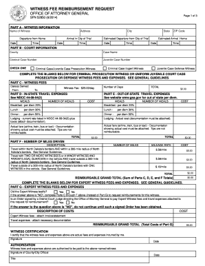 witness fee reimbursement request - North Dakota Attorney General