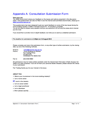 NSW Home Building Consultation Submission Form