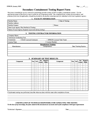 Secondary Containment Testing Report Form