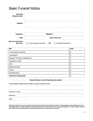 Basic Funeral Notice-form for PDF.doc. Information and Instructions for Obtaining - fairtrading nsw gov