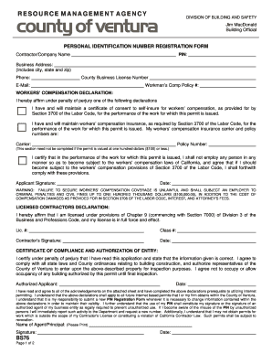 California Personal Identification Number Registration Form