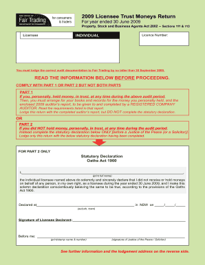 2009 Licensee Trust Moneys Return