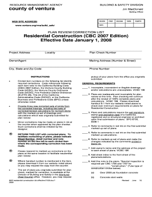 Residential Construction Plan Review Correction List