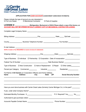 Application for Cash Account