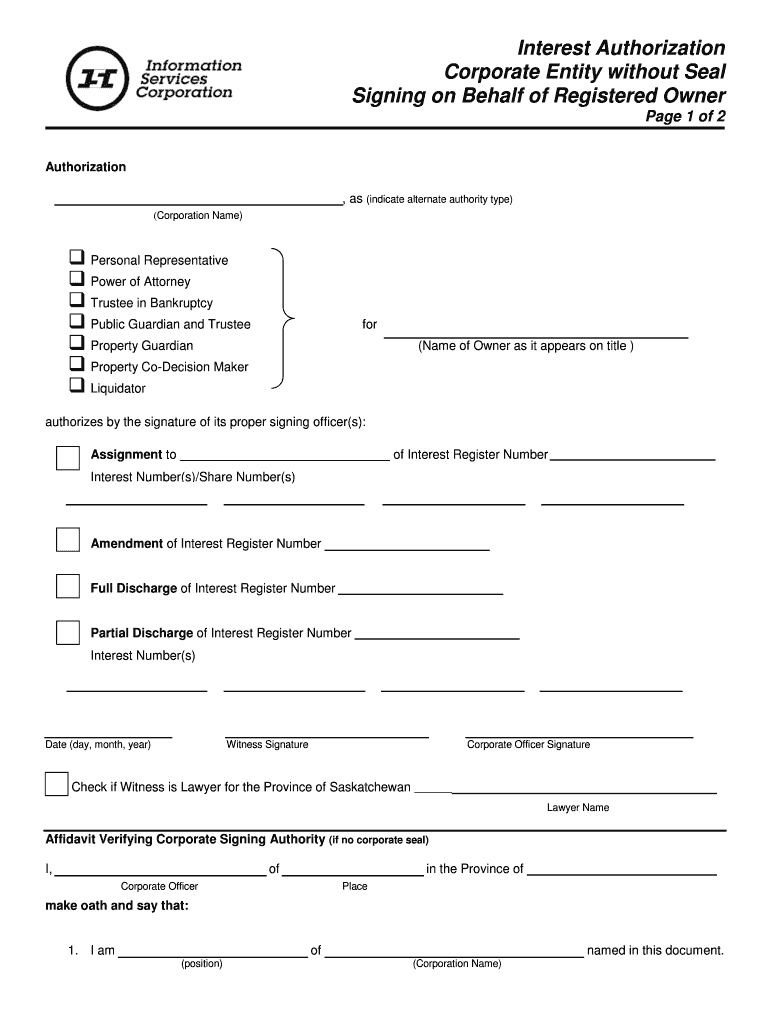 Fillable Online Interest Authorization for Corporate Entity without ...