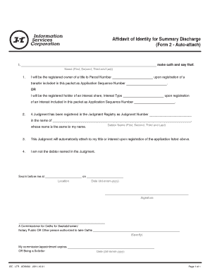 Affidavit of Identity for Summary Discharge - FORM 2 - Auto-Attach