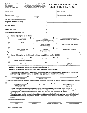 Loss of Earning Power LEP Calculation Worksheet Loss of Earning Power LEP Calculation Worksheet - lni wa