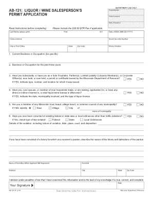 Wisconsin Liquor Wine Salesperson Permit Application