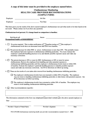 Cholinesterase Monitoring Health Care Provider Recommendations