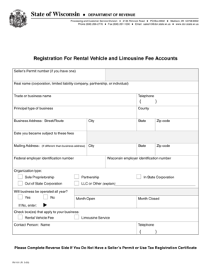 Wisconsin Rental Vehicle and Limousine Fee Registration