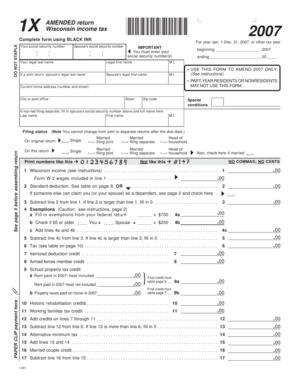 Wisconsin Amended Income Tax Form 1X