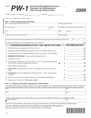 Wisconsin Nonresident Income Tax Form PW-1