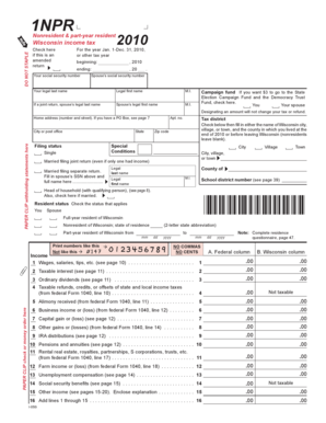 Wisconsin Nonresident Income Tax Form 1NPR 2010