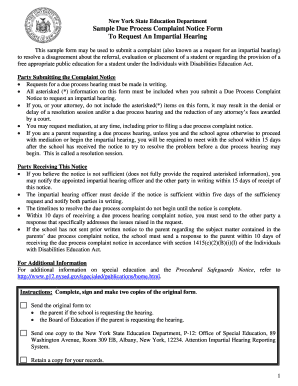 New York Due Process Complaint Notice Form