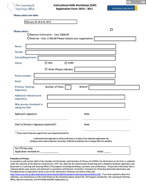 Instructional Skills Workshops (ISW) Registration Form: 2010 2011 - ryerson