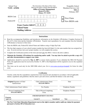 New York Mandated Services Aid Form MSA-1