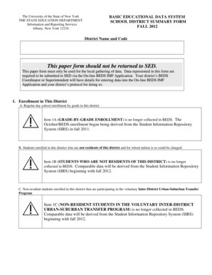 New York State Education Department School District Summary Form