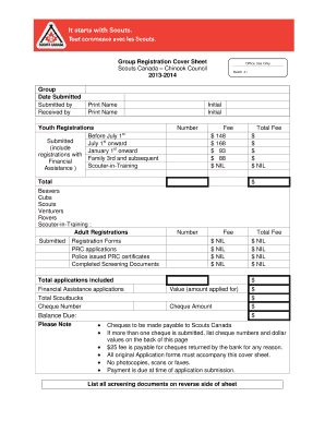 Scouts Canada Group Registration Cover Sheet
