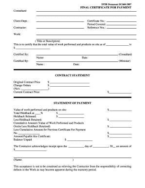 Final Certificate for Payment