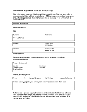 Confidential Application Form
