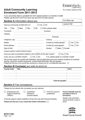 Adult Community Learning Enrolment Form