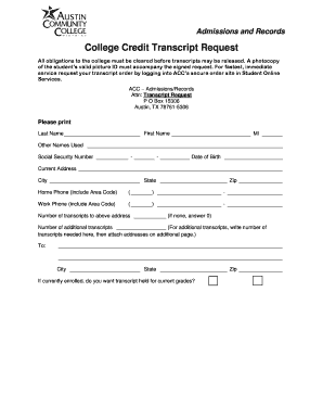 College Credit Transcript Request Form