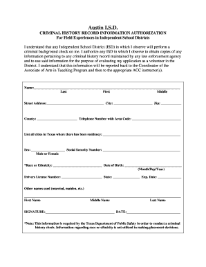 Criminal History Record Authorization Form