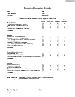 Classroom Observation Checklist