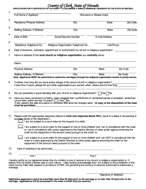 Nevada Religious Marriage Authority Application