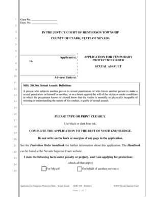 Application for Temporary Protection Order – Sexual Assault