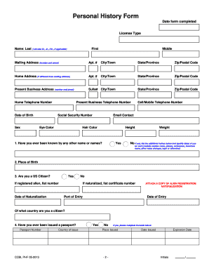 Clark County Business License Personal History Form