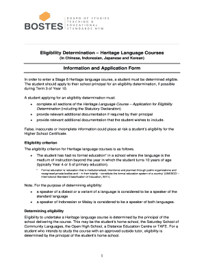 Heritage Language Course Eligibility Application