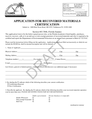 Florida Recovered Materials Certification Application