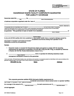 HAZARDOUS WASTE FACILITY CORPORATE GUARANTEE FOR LIABILITY COVERAGE - 62.730 - Forms - Waste Management - Florida DEP - 730 4d.pdf . RULE FORM - dep state fl