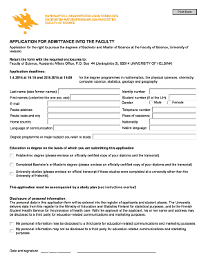University of Helsinki Admission Application
