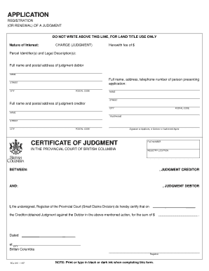 British Columbia Judgment Registration Form
