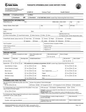 Parasite Epidemiologic Case History Form
