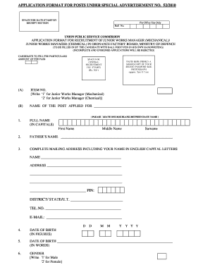 Application Form for Junior Works Manager