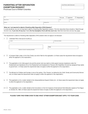 Parenting After Separation Exemption Form
