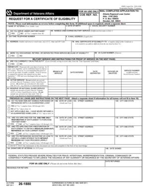 VA Form 26-1880 Request for Certificate of Eligibility