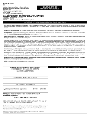 Michigan Salesperson Transfer Application