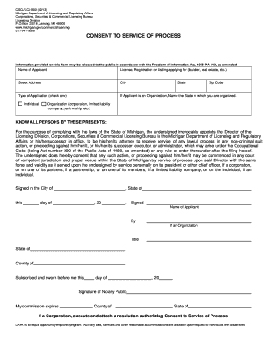 Michigan Consent to Service of Process