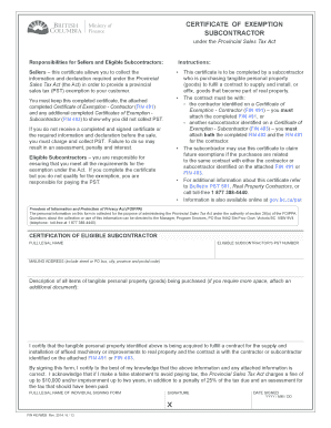 Certificate of Exemption for Subcontractor