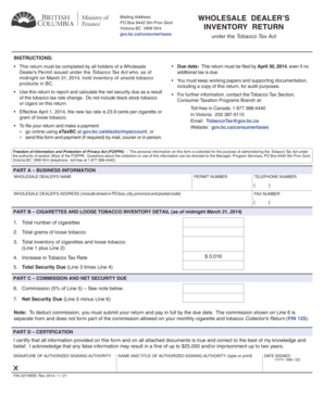 BC Tobacco Tax Inventory Return