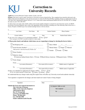 University Records Correction Form