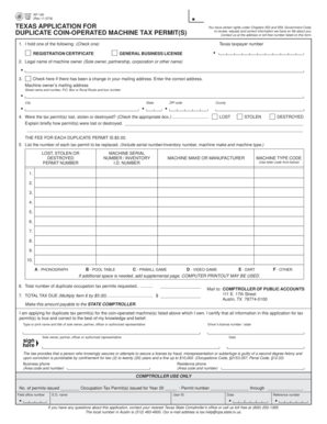 Texas Duplicate Coin-Operated Machine Tax Permit Application